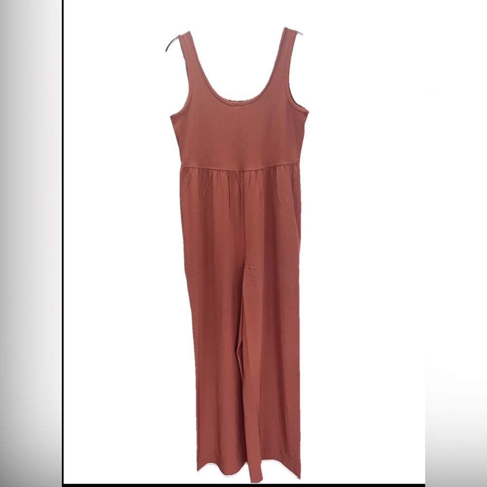 Athleta Wide Leg Passenger Jumpsuit In Rust Brown Size M New Minimalist